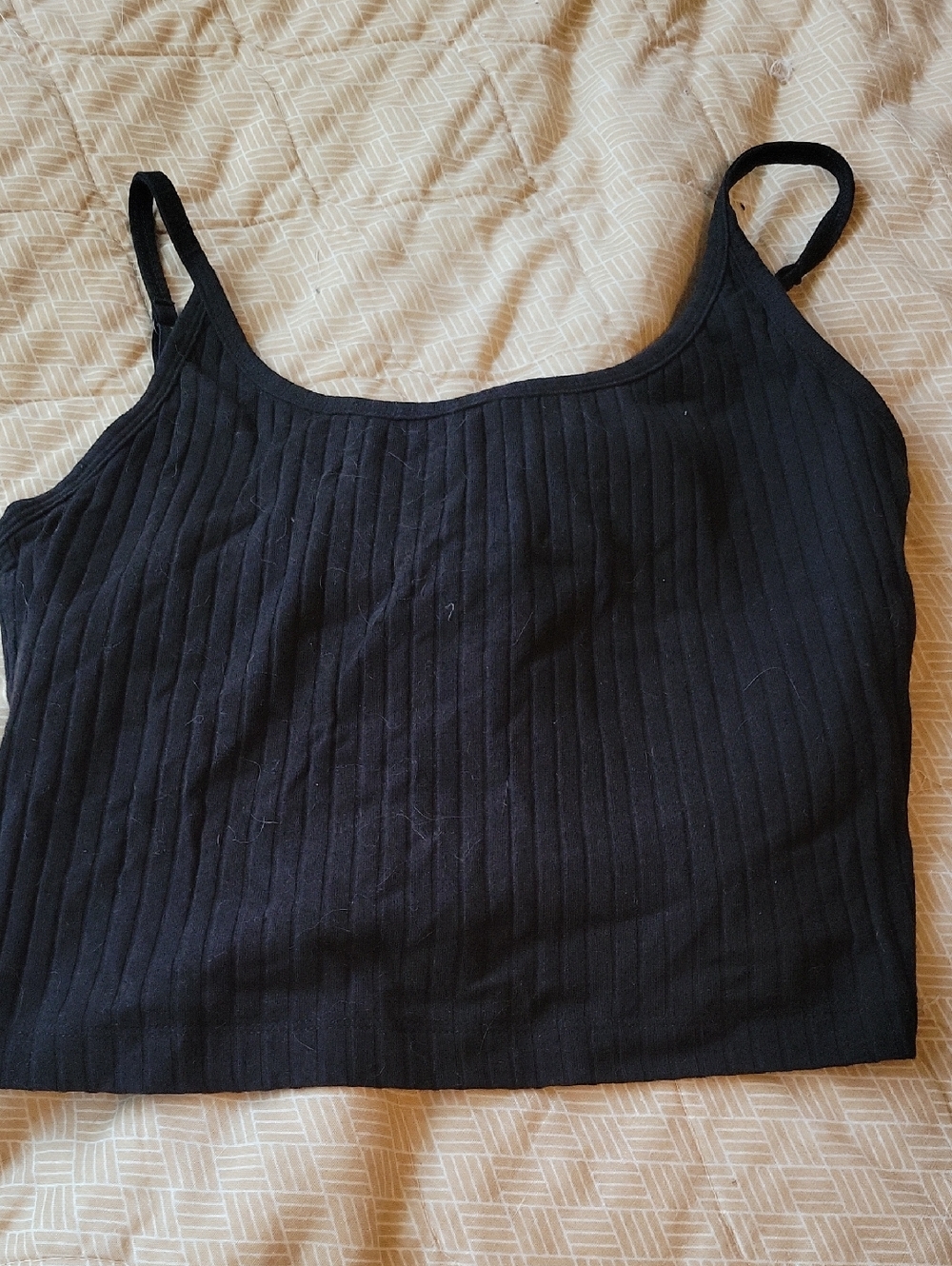 Black Ribbed Spaghetti Strap Crop Tank Top